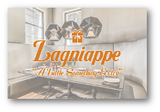 lagniappe logo over image of table with hexogon shaped light fixtures 